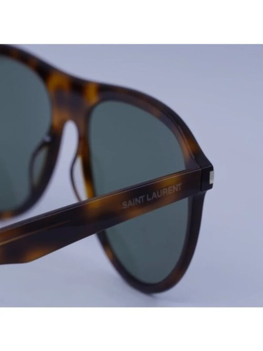 Saint Laurent SL432 SLIM 002 Sunglasses Havana Aviator Frame, Green Lenses